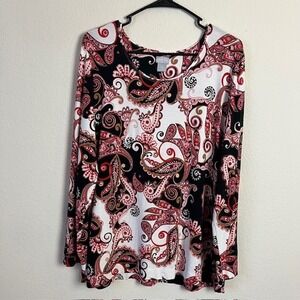 Chico's Paisley‎ Print Long Sleeve Top Sz 3 (XL) Artsy Elegant Casual Boho